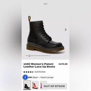 Dr. Martens 1460W Shiny Black Combat Boots sz 9